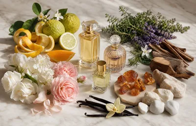 Muestra visual de ingredientes de familias olfativas