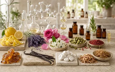 Moléculas aromáticas e ingredientes de perfumería moderna