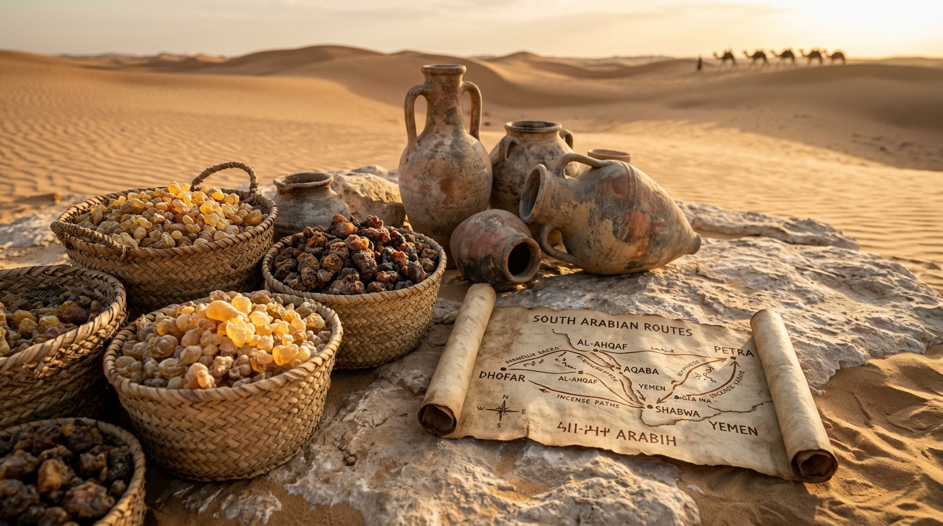 A Rota do Incenso através da Arabia Felix com lágrimas de incenso, mirra e mapas antigos